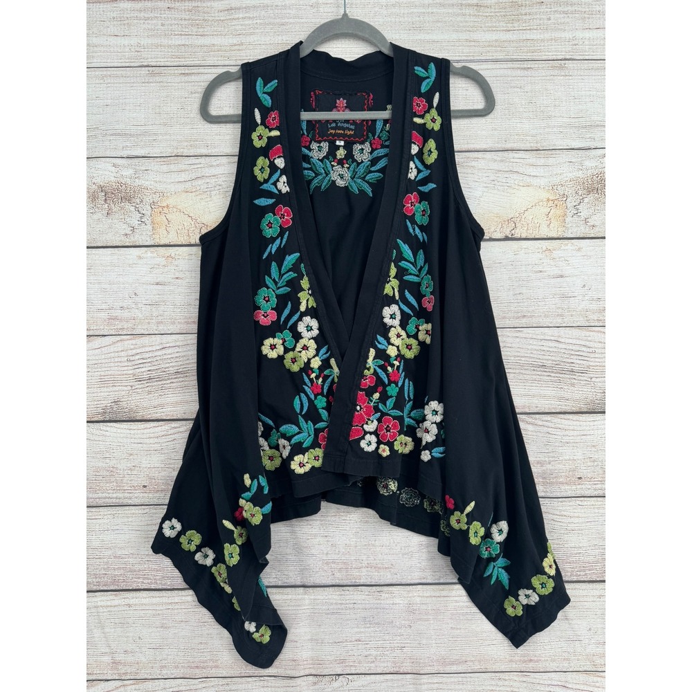JW Los Angeles‎ Embroidered Vest Womens Small Black Floral Butterfly Boho